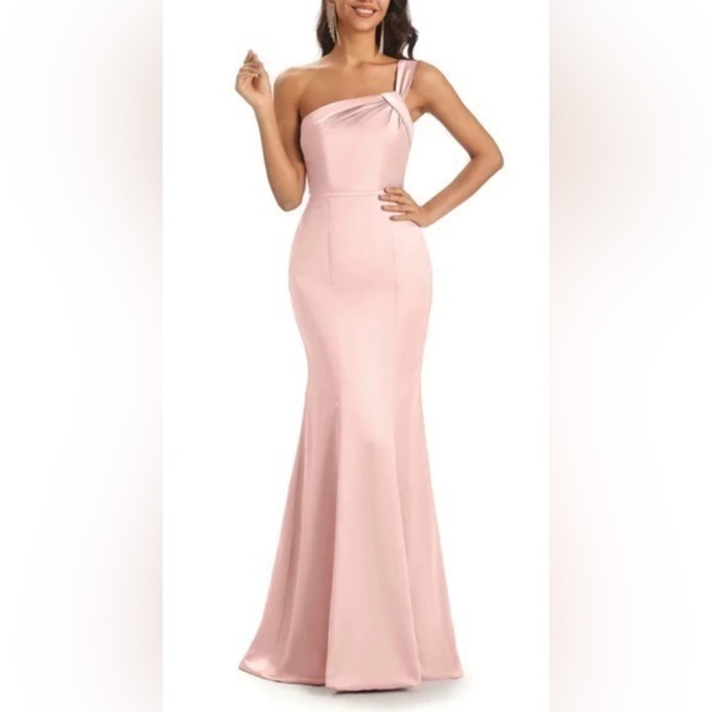 NWT CHICSEW One Shoulder Soft Satin Mermaid Maxi Wedding Guest Dress 8 Pink